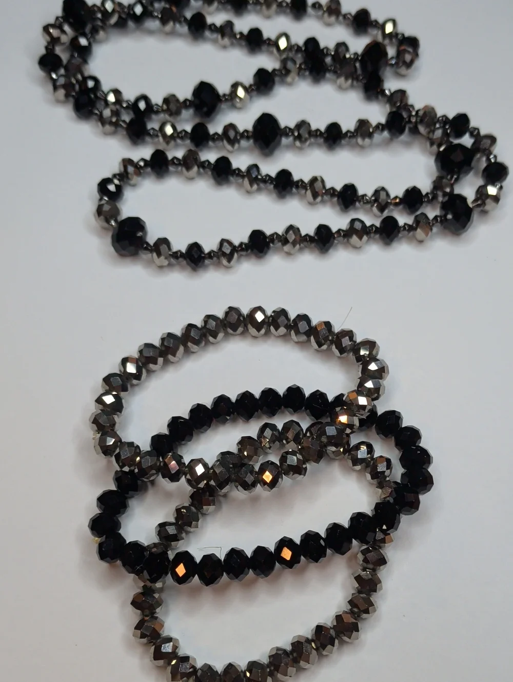 Irradescent Black Charcoal Necklace & Bracelet Set Faceted Beads Formal 4pc Set